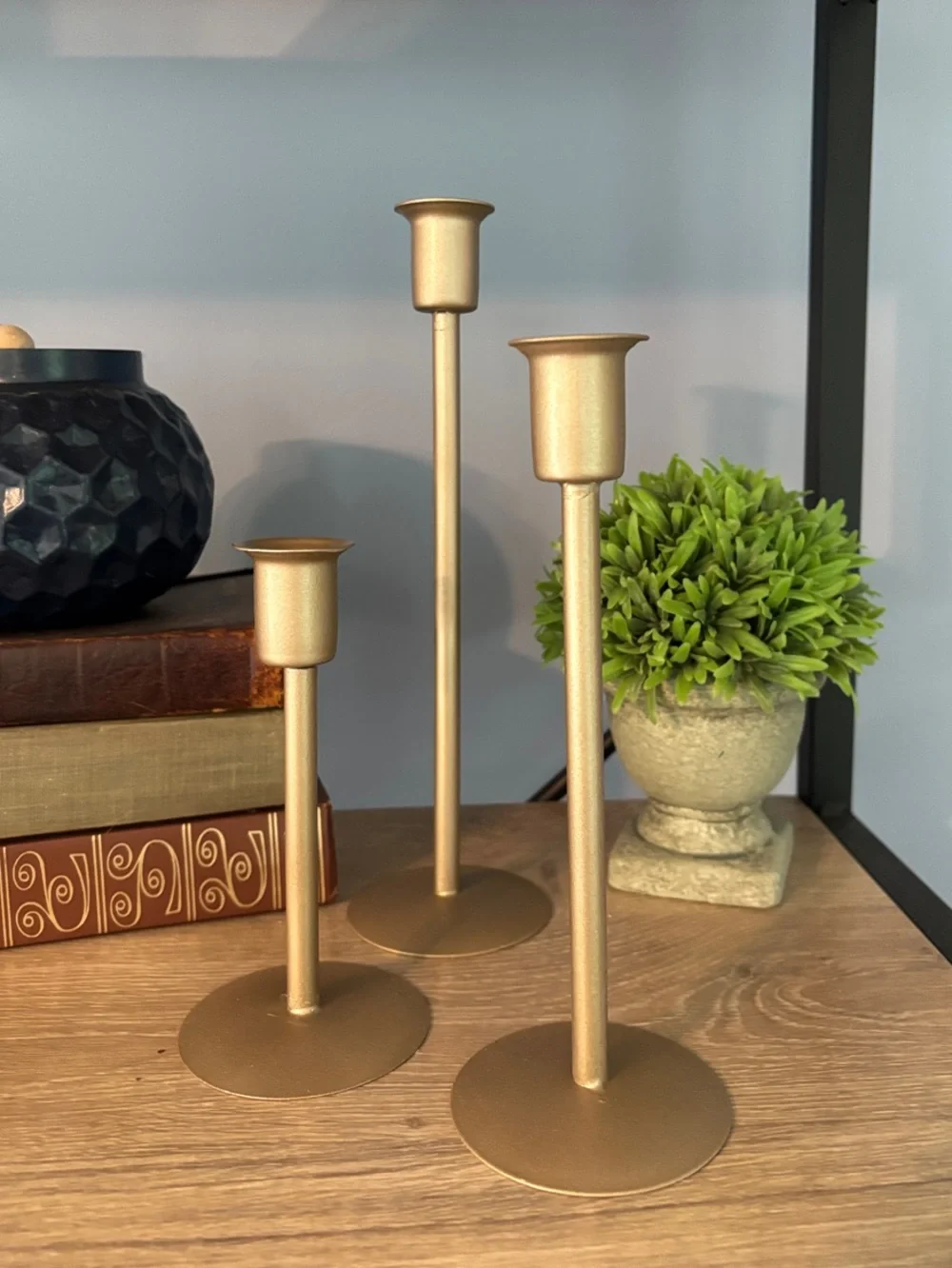 Gold Metal Taper Candle Holders - Set of 3